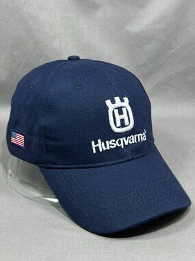 Husqvarna Strapback Hat Cap Navy Adjustable US Flag Trucker Equipment Golf Mens